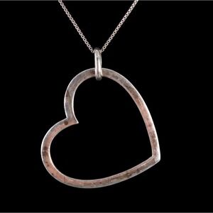 Vtg Sterling Silver 20" CHAIN NECKLACE Large Pendant Open HEART Offset Sideways